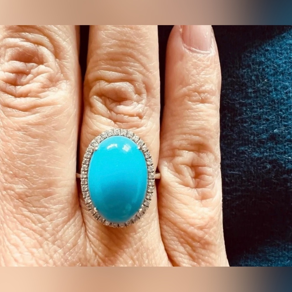 RARE NEW Beautiful Sleeping Beauty Blue Turquoise & diamond Platinum Ring